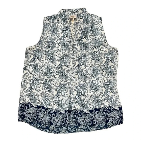Laundry by Shelli Segal Blue Paisley Print Sleeveless Blouse XL - Picture 1 of 4